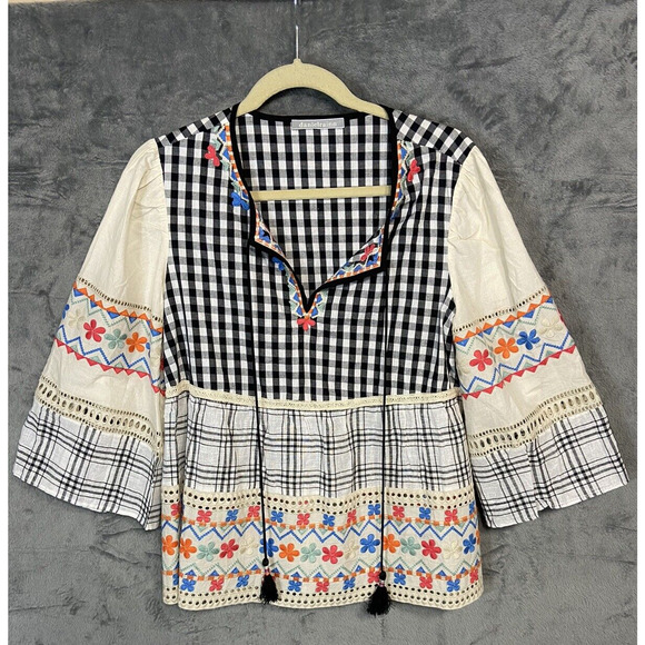Anthropologie Daniel Rainn Penelope M Embroidered Top Floral Boho Dainty Vented - Picture 1 of 11
